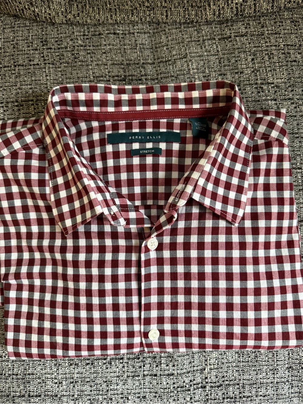 Perry Ellis Men’s Burgundy & White Gingham Stretch Dress Shirts